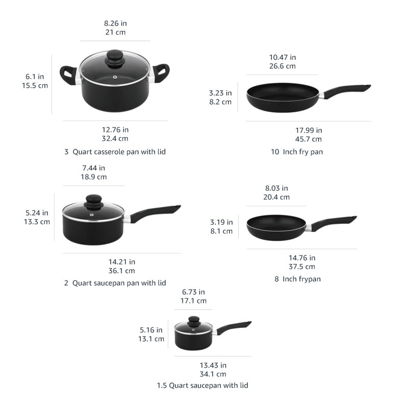 Batterie de cuisine antiadhésive 8 pièces, sans induction, avec casseroles et poêles, noir