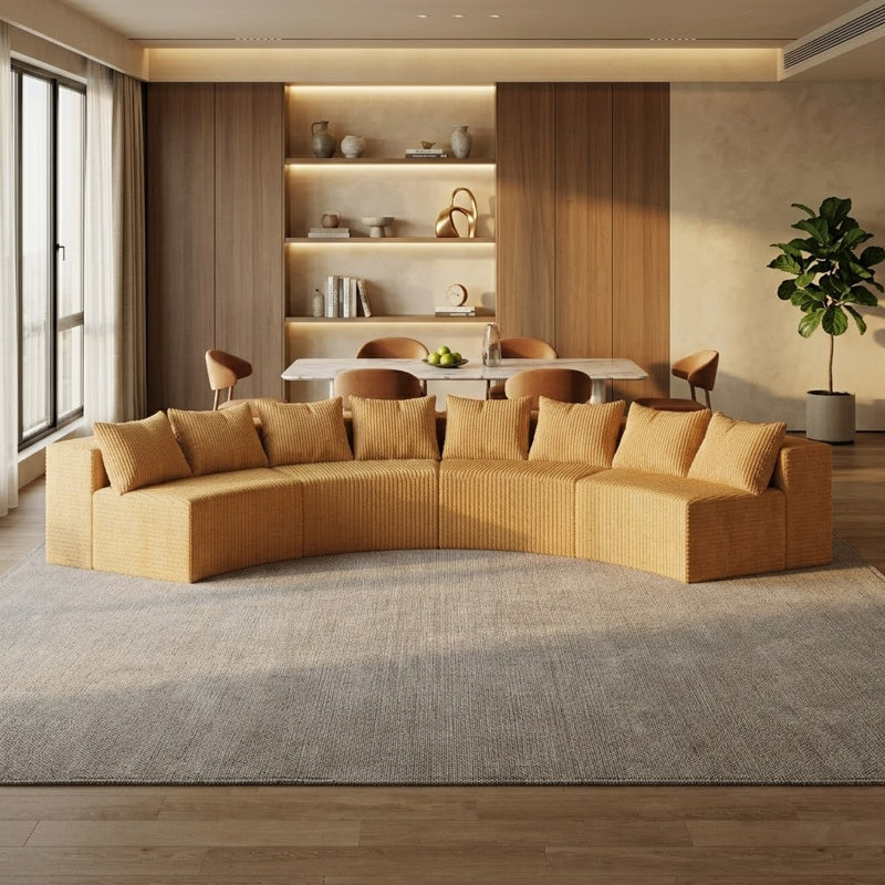 Canapé modulaire courbé Corduroy, 4 sièges, Jaune
