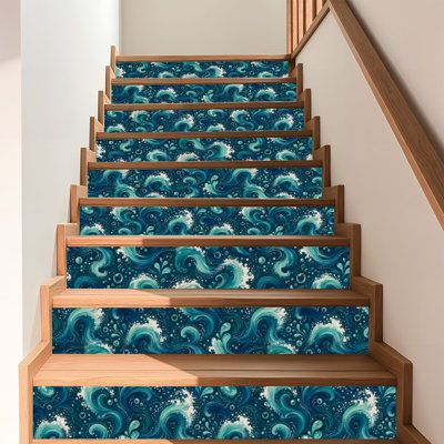 Peel and Stick Wallpaper Contact Paper Ocean wave seamless Deep blue abstract Self Adhesive and Removable 17.7in x 118in(45x300cm)