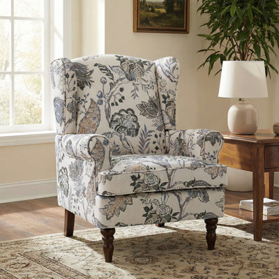 Fauteuil à oreilles de 29 po de large avec pieds en bois massif Aiddan