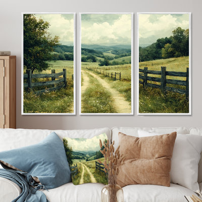 Green Peaceful Valley I - Farmhouse Wall Art Print Set