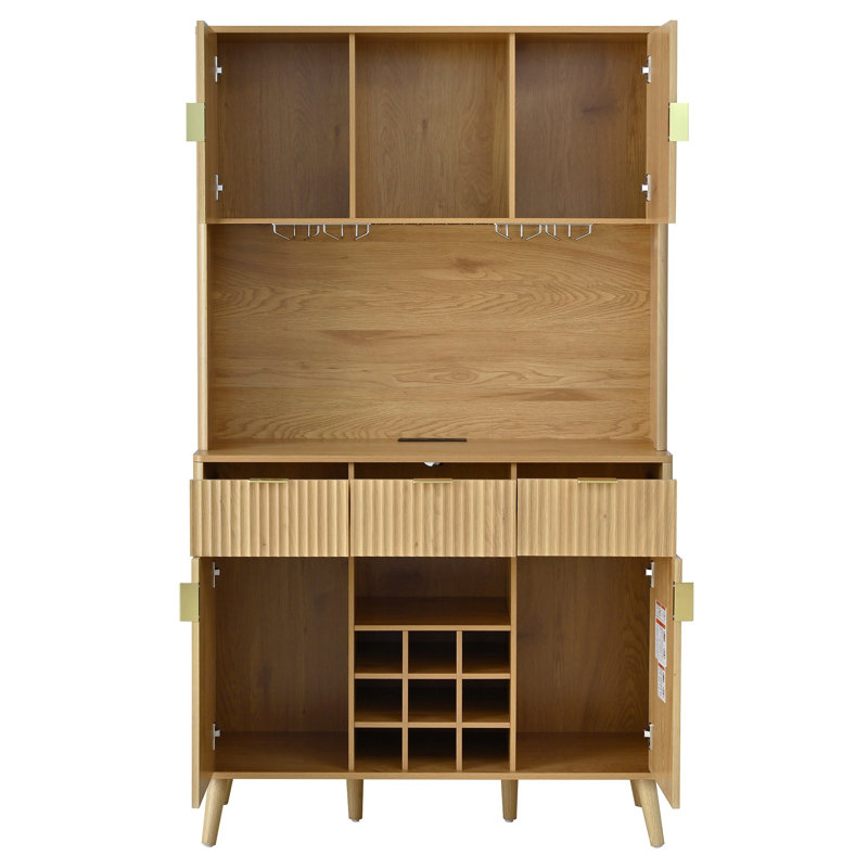 Bar 72,2 "H avec lumières à DEL, armoires de rangement pour bouteilles de vin avec 4 portes, Chêne