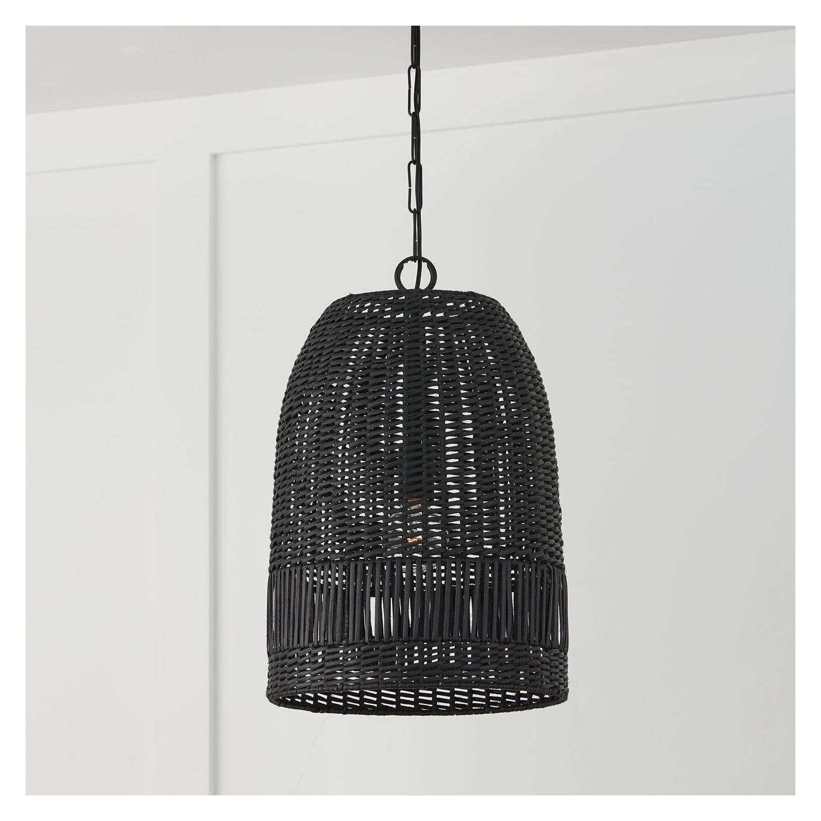 Hasley Single Light Rattan Dimmable Pendant, Black