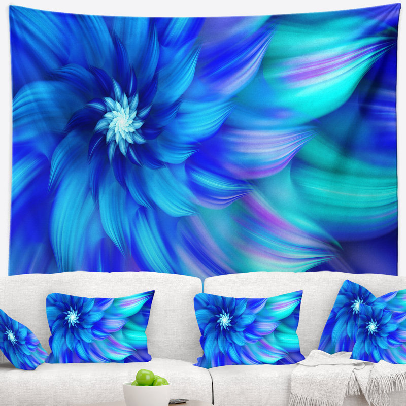 Tapisserie florale florale bleue, H 78 po x l 92 po