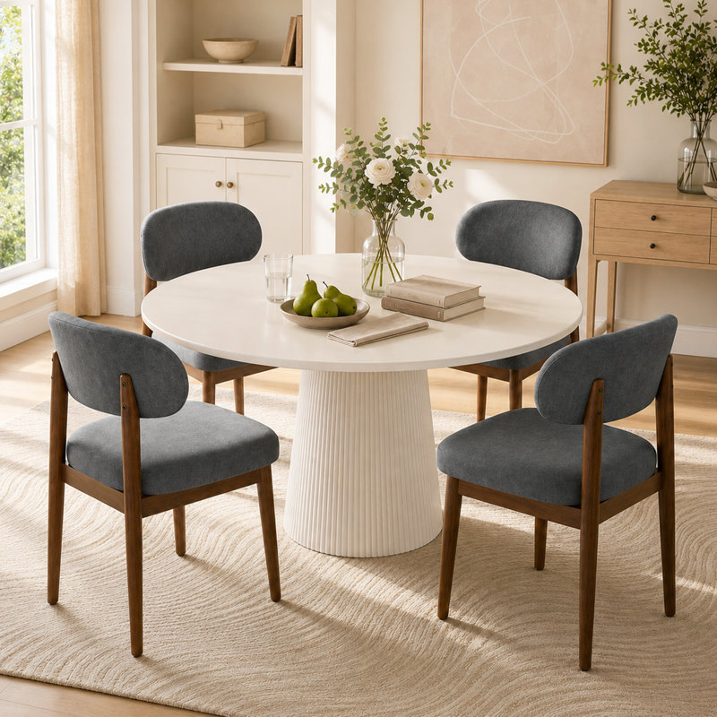 Chaise rembourrée avec dossier courbé et pieds en bois massif, Gris