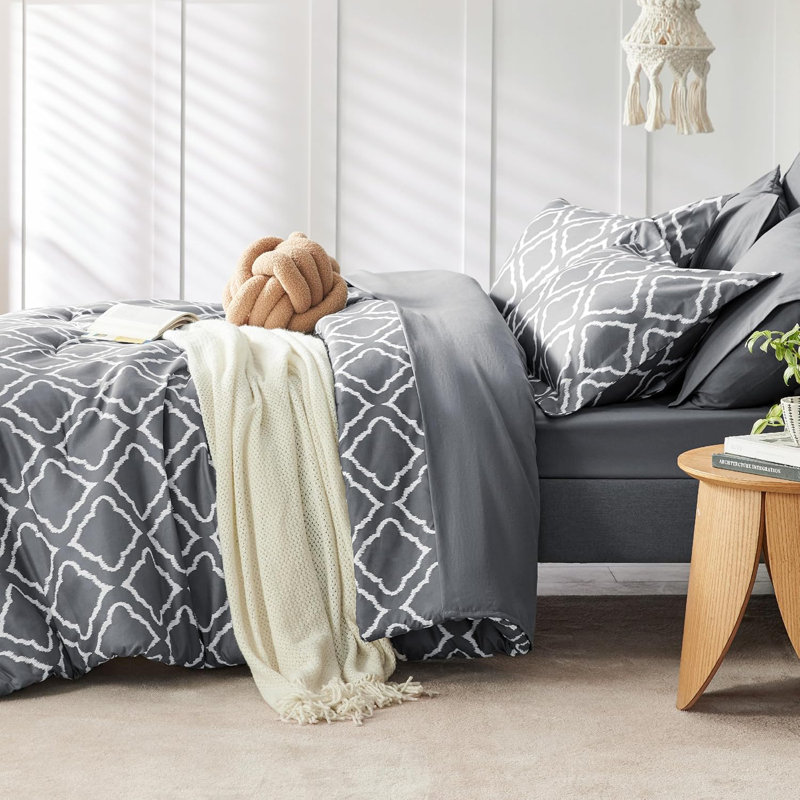 Queen Comforter Set 7 Pieces, Dark Grey