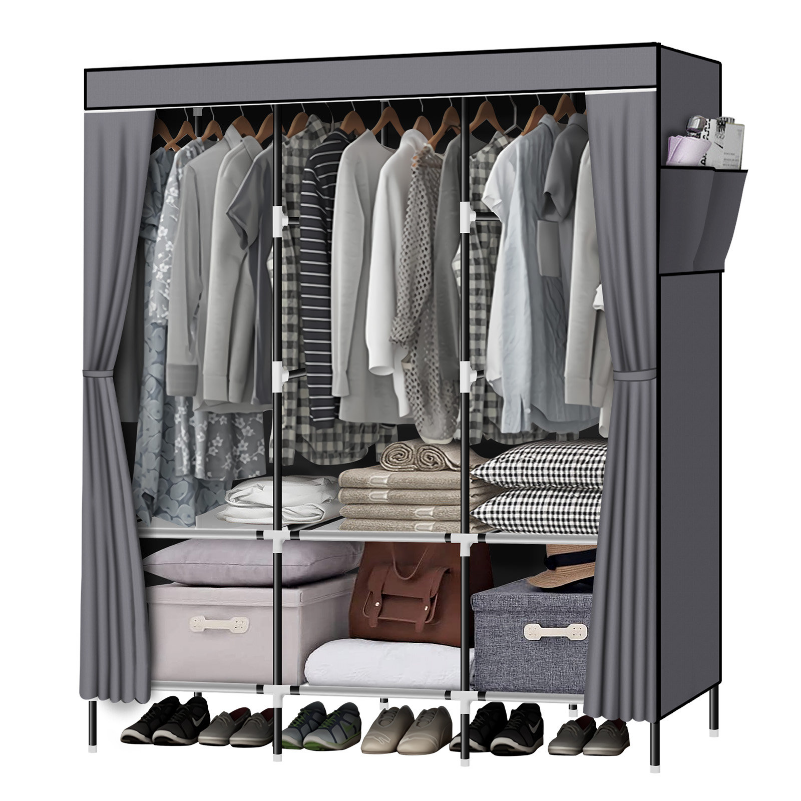 Armoire Portative En Tissu Avec Rails Suspendus - Penderie - 169x44x181 Cm