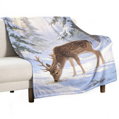 Spotted Deer Grazing Luxury Flannel Throw Blanket, Soft Warm Fuzzy Blanket for Living Room Sofa Bed Home Decor