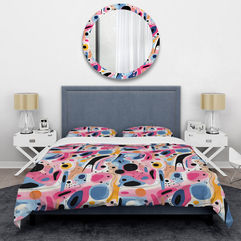 Literie collage bleu et rose Mid-Century géométrique III, Housse de couette simple + 1 taie décorative stan