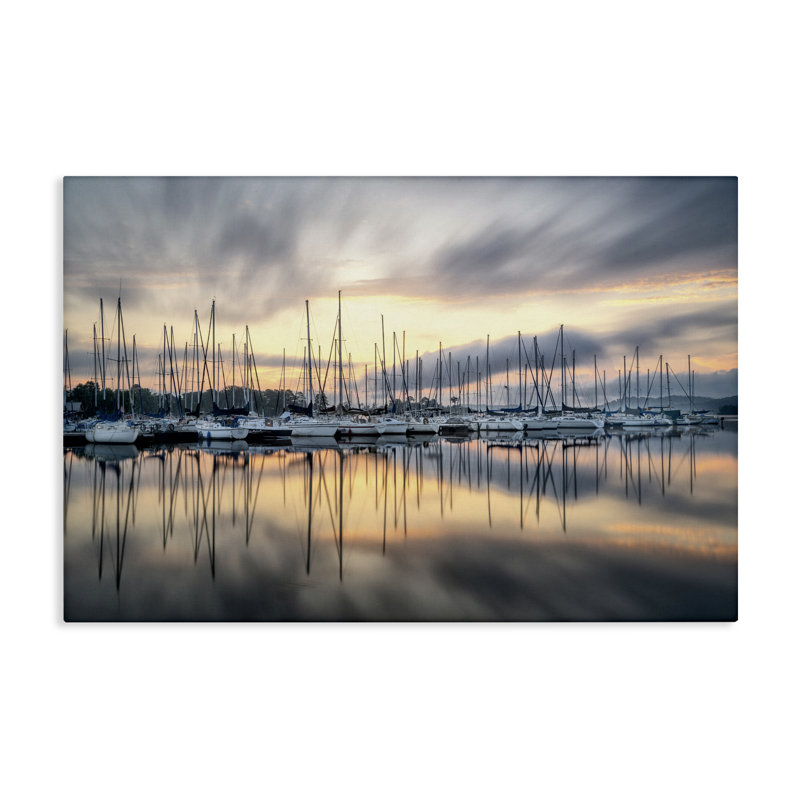 Sailors Sunrise Harbor, toile par D. Burt, H 16 po x l 24 po