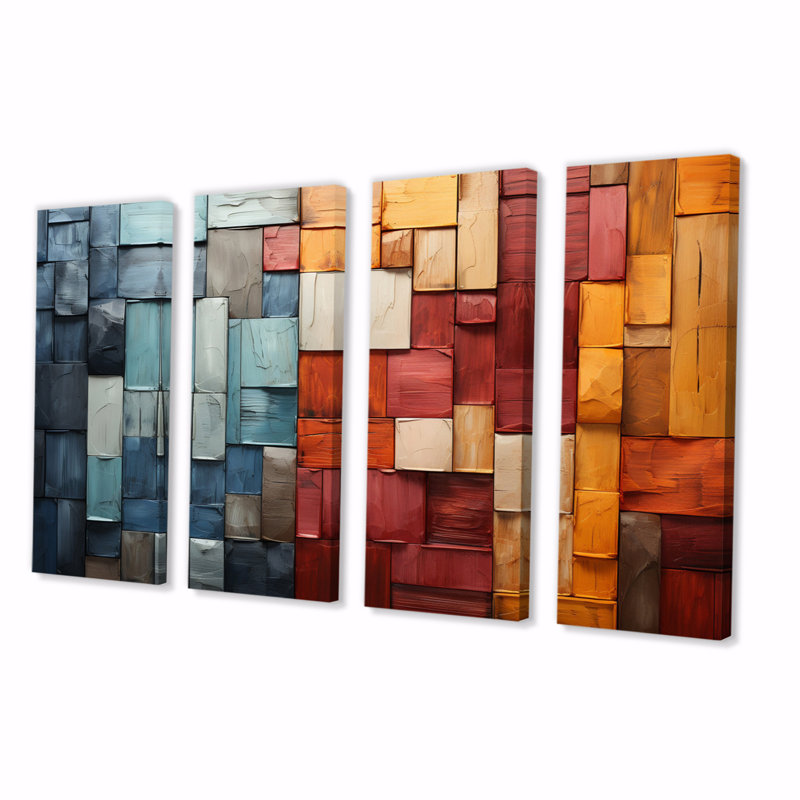 Chyan " Forest Red Wood Collage I " 4 - Pieces
