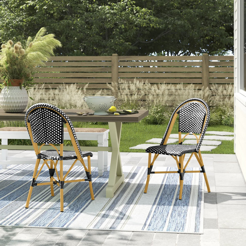 Casidy Wicker Premium All-Weather Wicker Outdoor Dining Side Chair, Black