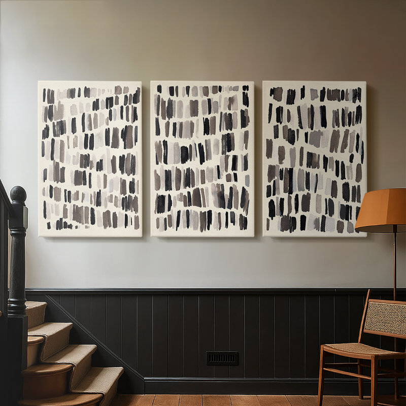 Craie et silex I - Toile tendue sur mesure avec châssis - 3 pièces, H 27 po x l 54 po