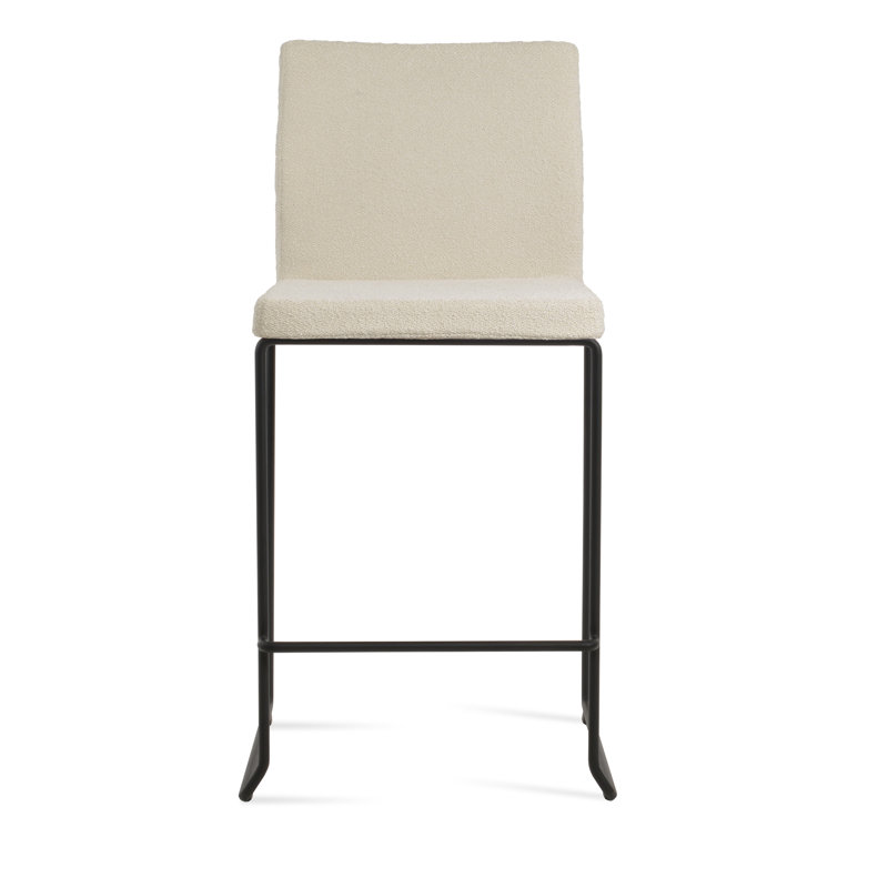 Tabouret de bar et de comptoir empilable en laine Aria, Noir, noir, noir, noir, Blanc cassé