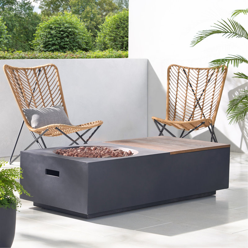 Table d'extérieur pour foyer d'extérieur en béton léger de 50 000 BTU avec rangement, gris foncé et brun naturel (couvercle de réservoir non inclus)