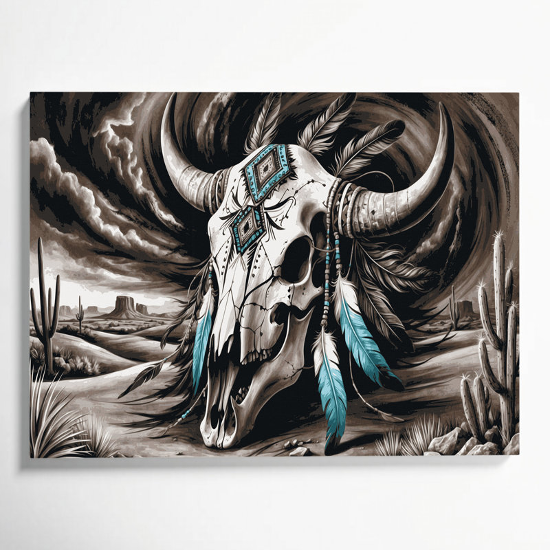 «Southwestern Animals Skull and Bones», art mural noir sur toile 51, H 11 po x l 14 po
