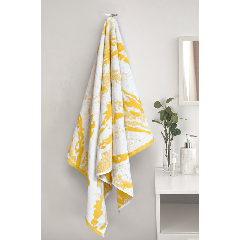 Toronto Cotton Opulent Marble Pattern Bath Towel, Yellow