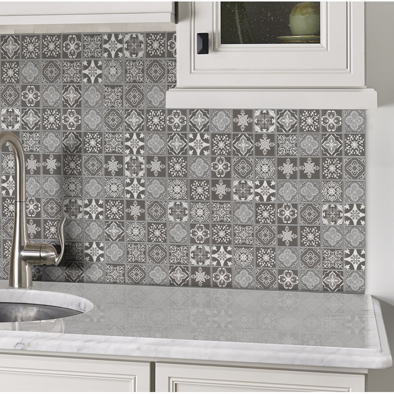 Carreau de mosaïque mural en porcelaine encaustique en mosaïque 12 "x 12" Anya, Gris anthracite