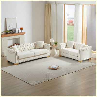 Modern Velvet Chesterfield Sofa Set, 3-seater & 2-seater For Home & Office