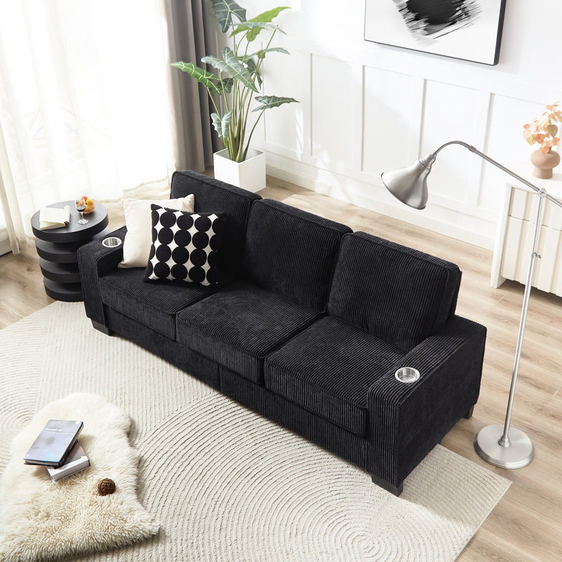 83,86 "canapé compressé avec porte-gobelets - 3 tissus en velours côtelé pour bureau, chambre à coucher, salon, bureau moderne noir