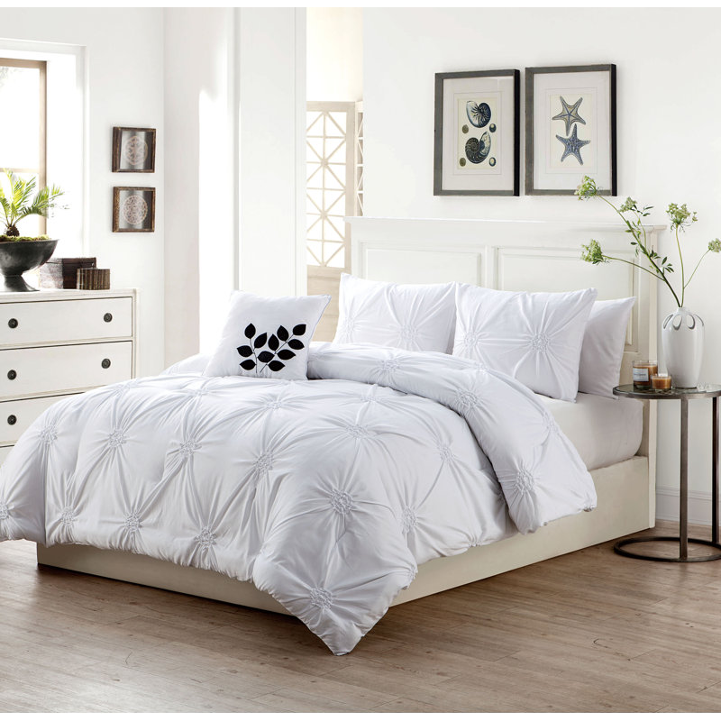 Ensemble d'édredon en microfibre 4 pièces, Édredon très grand + 2 taies décoratives + cous, Blanc