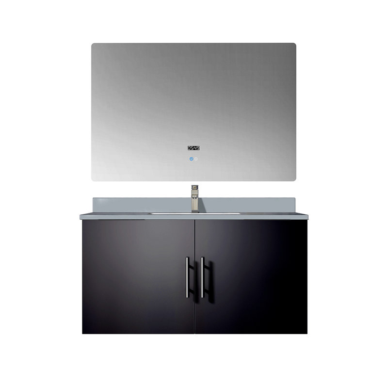 Meuble-lavabo de salle de bain 36 po L 22 po, ensemble de robinets et Miroir à DEL, Blanc, Gris foncé