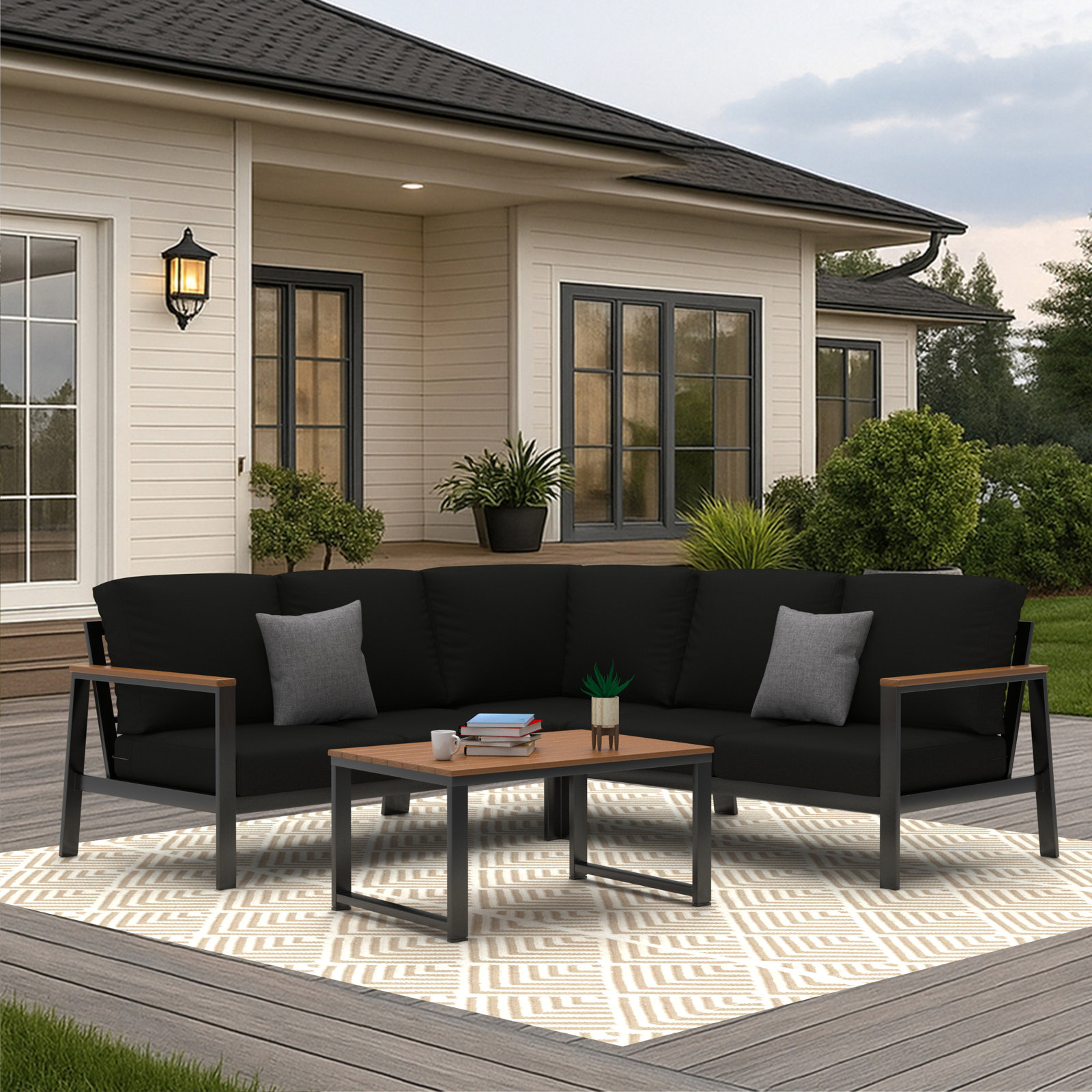 Townsend 87" Sunbrella® Patio Sofa, Canvas Black Sunbrella® Canvas, Strip
