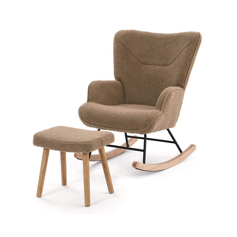 Rocking Chair & Footstool Set, Teddy Fabric, Brown