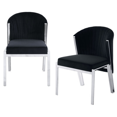  Alden Set of Two Black and Silver Velvet Wing Back Dining Side Chairs