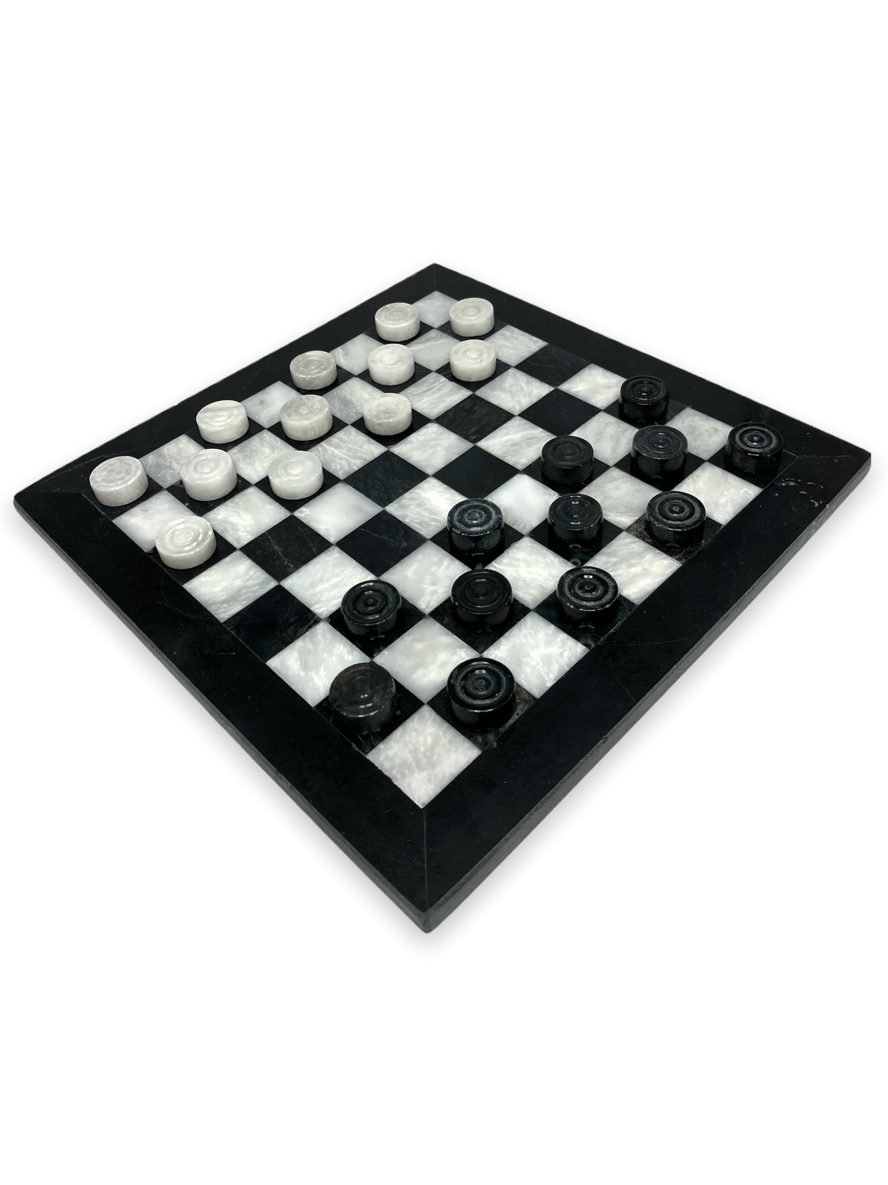 Marble Cultures Premium Black & White Marble Checkers Board With Black