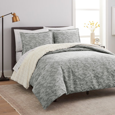 Ensemble de housse de couette réversible en mélange de coton gris 3 pièces