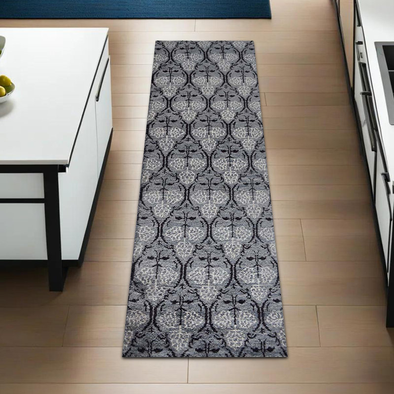 Premium Quality Floral Hand Knotted Silk Gray | Black Runner Indoor Area Rugs, Runner 2'6" x 10'