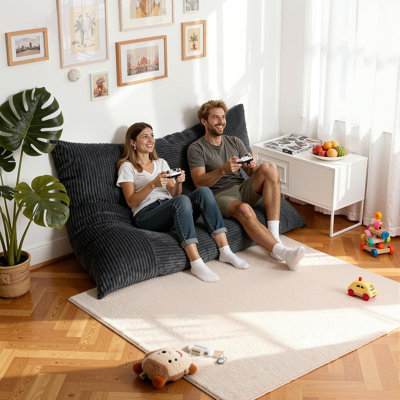 Trule Bean Bag Chair For Adults, Convertible Bean Bag Floor Sofa Bed, Lounge Couch With Machine Washable Cover