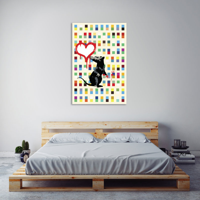 Retro Rat by Banksy - Wrapped Canvas Print, 122cm H x 81cm W x 4cm D