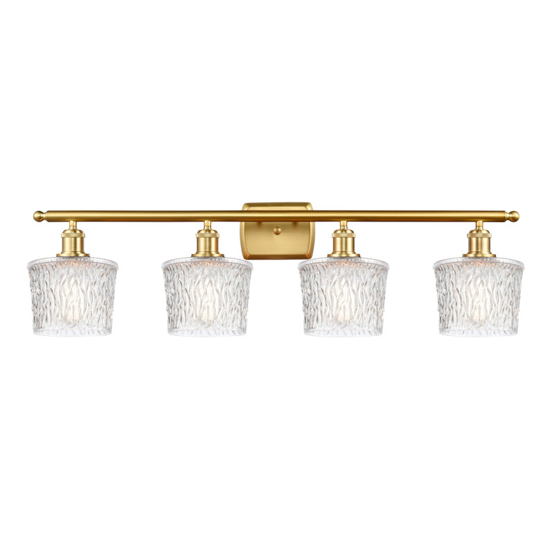 Éclairage pour salle de bain 4 lumières Camire, Transparent, Ampoule DEL 6 watts Vinage, Or satiné