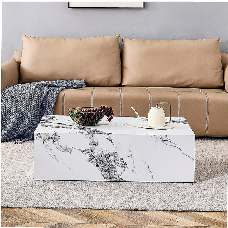 Table basse de 39,3 x 23,6 x 11,8 po en MDF à motif de marbre blanc - Design luxueux, décor de salon parfait - Design élégant et durable. Convient à diverses situations et scènes.