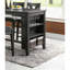 Table moderne en bois massif gris pour la cuisine et la salle à manger, hauteur de comptoir avec tablettes de rangement grises, côté-725943102