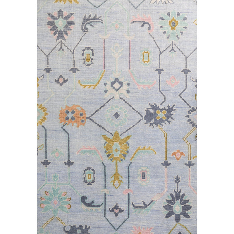 Odette Hand Knotted Wool Trellis Area Rug, Square 10'