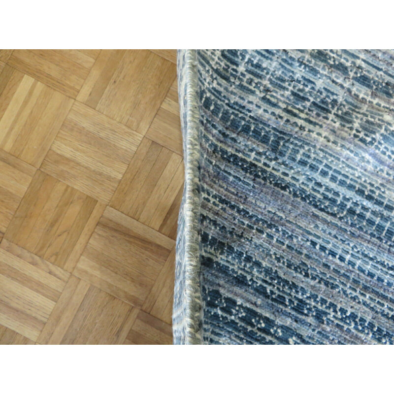 Tapis oriental bleu Gabbeh carré en soie noué à la main 6 X 6 po