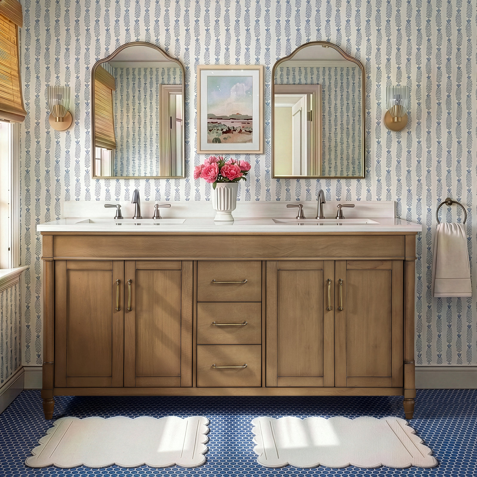 Burdick 60" Double Bathroom Vanity, Almond Latte Brushed