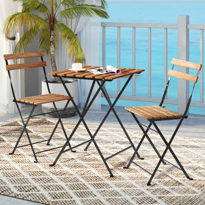 Ensemble bistro 3 pièces pour terrasse avec 2 chaises pliantes
