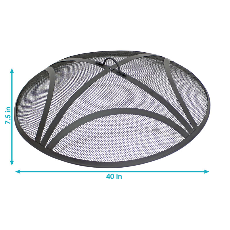  Reinforced Steel Mesh Black Fire Pit Spark Screen with Ring Handle, 9" H x 40" W x 7.6" D