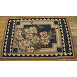 Small Scatter Size American Hooked Antique Wool 1920s Rug
