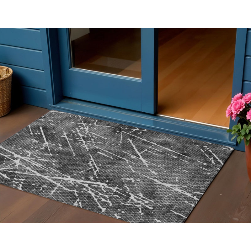 3' X 5' Ivory Abstract Washable Indoor Outdoor Area Rug