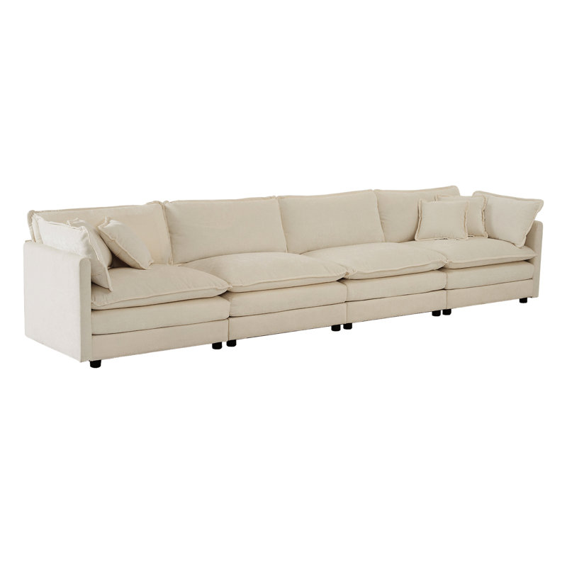 Chenille modulaire beige avec porte-gobelets - boîte de rangement pratique et organisée