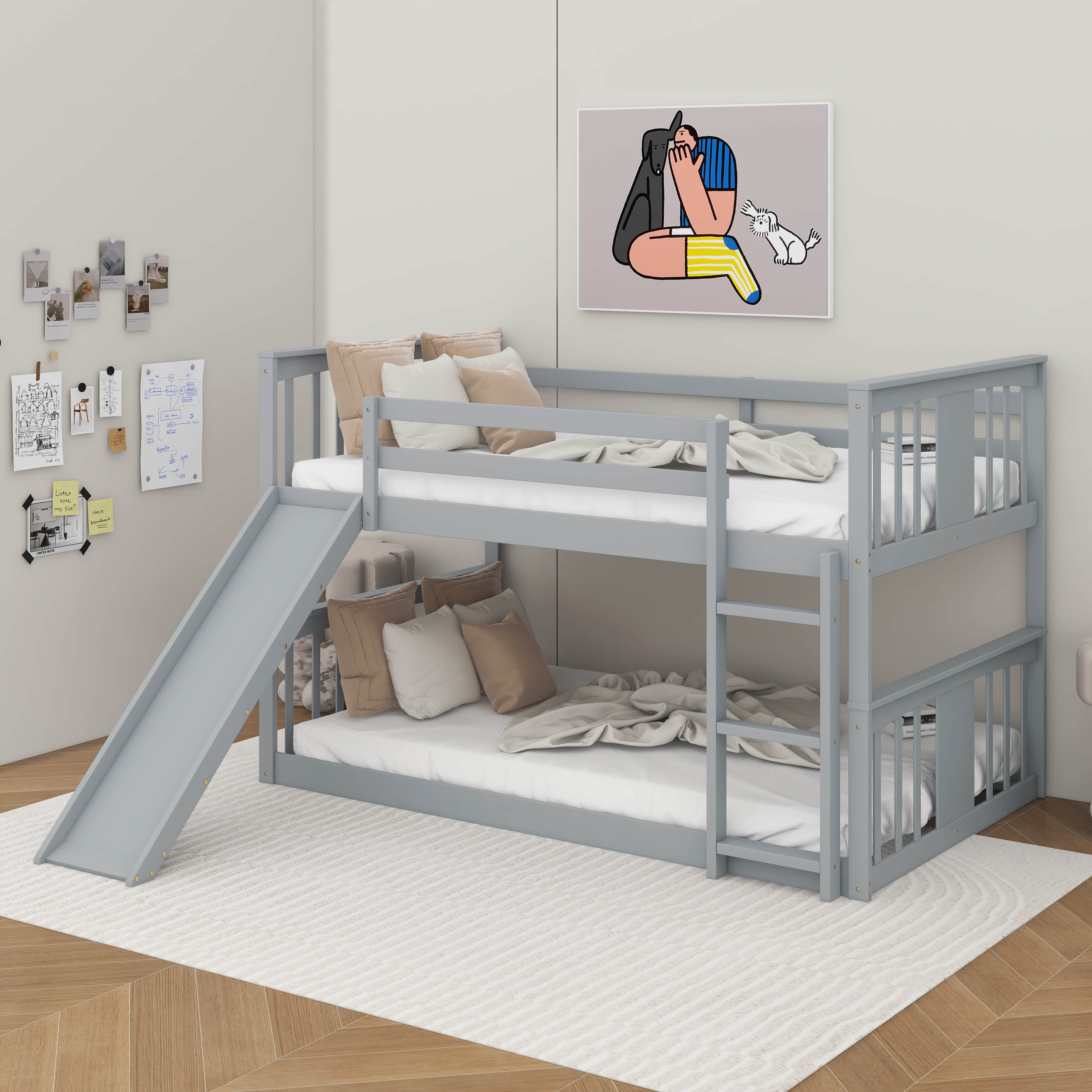Harriet Bee Twin Over Twin Bunk Bed With Slide And Ladder | Wayfair