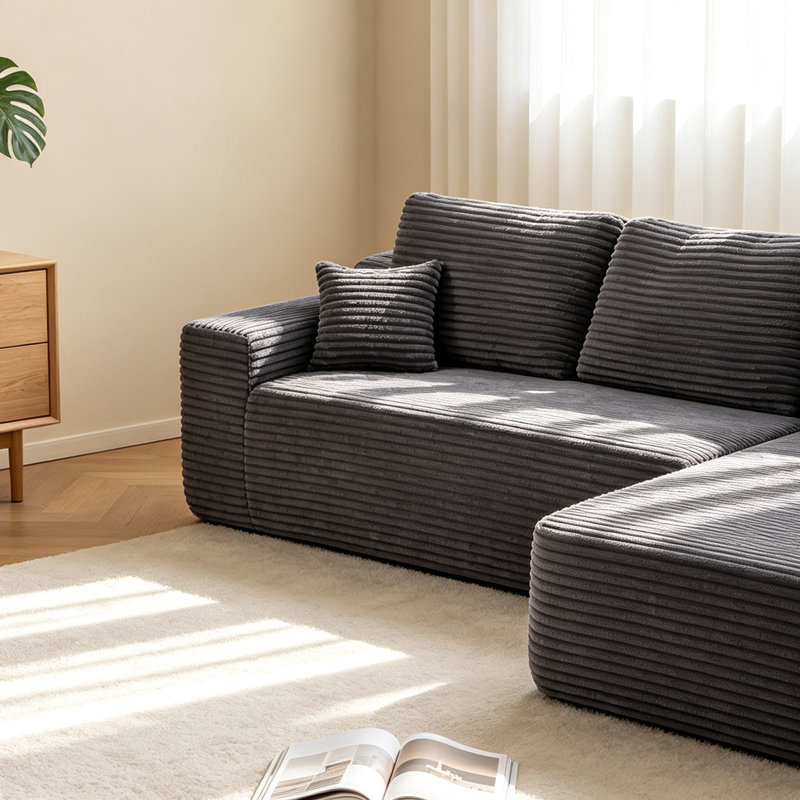 Canapé modulaire en forme de L avec méridienne Boneless Corduroy, Orienté à droite, Velours côtelé gris