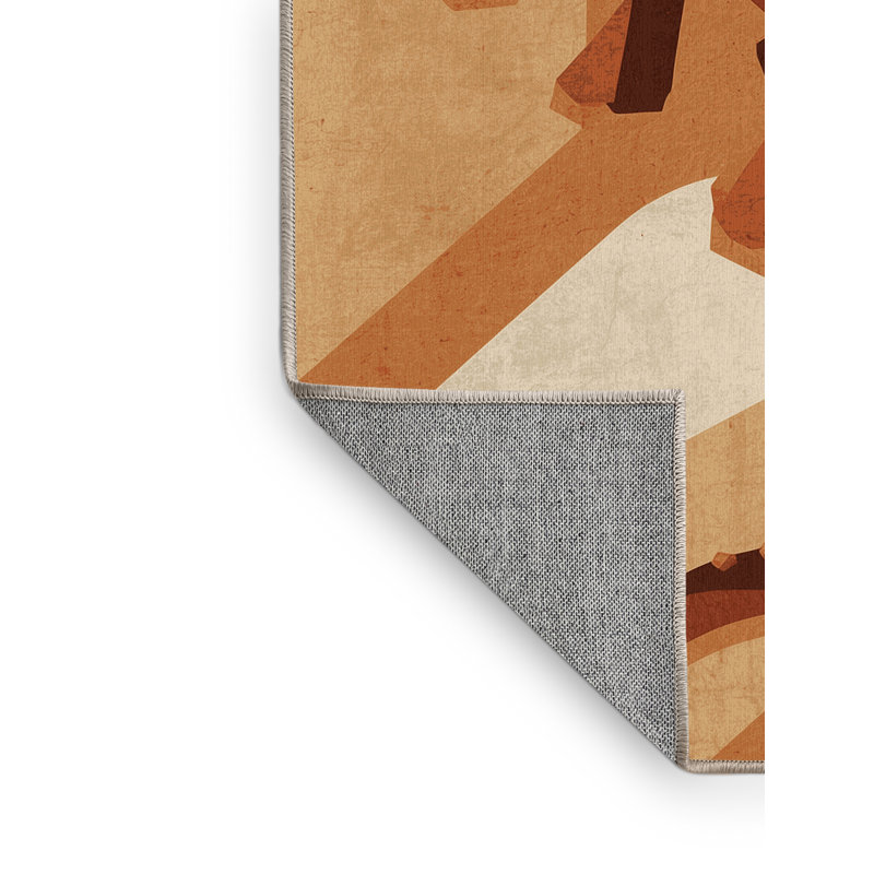 Machine Washable Pantelia Stegosaurus Modern Geometric Rug in Brown – Beige Binding, 2x3