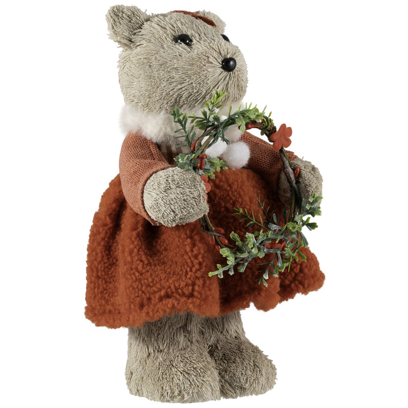Figurine de Noël en forme d'ours avec une couronne de bois - 10 po