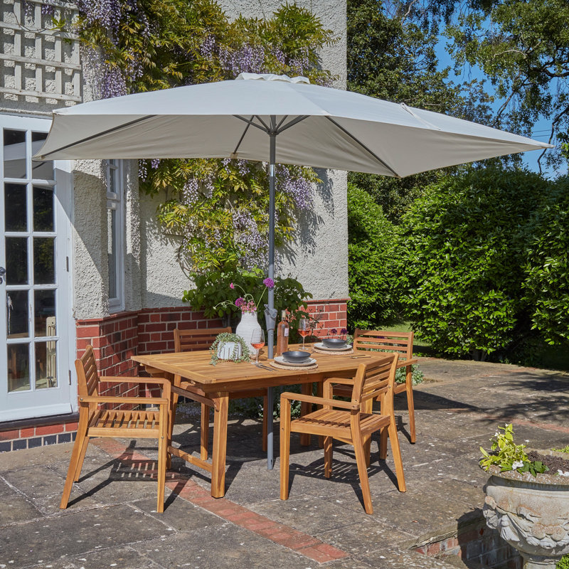 Sirmans 4 - Person Wood Patio Dining Set with Extendable Rectangular Table, Cream, With Cushions